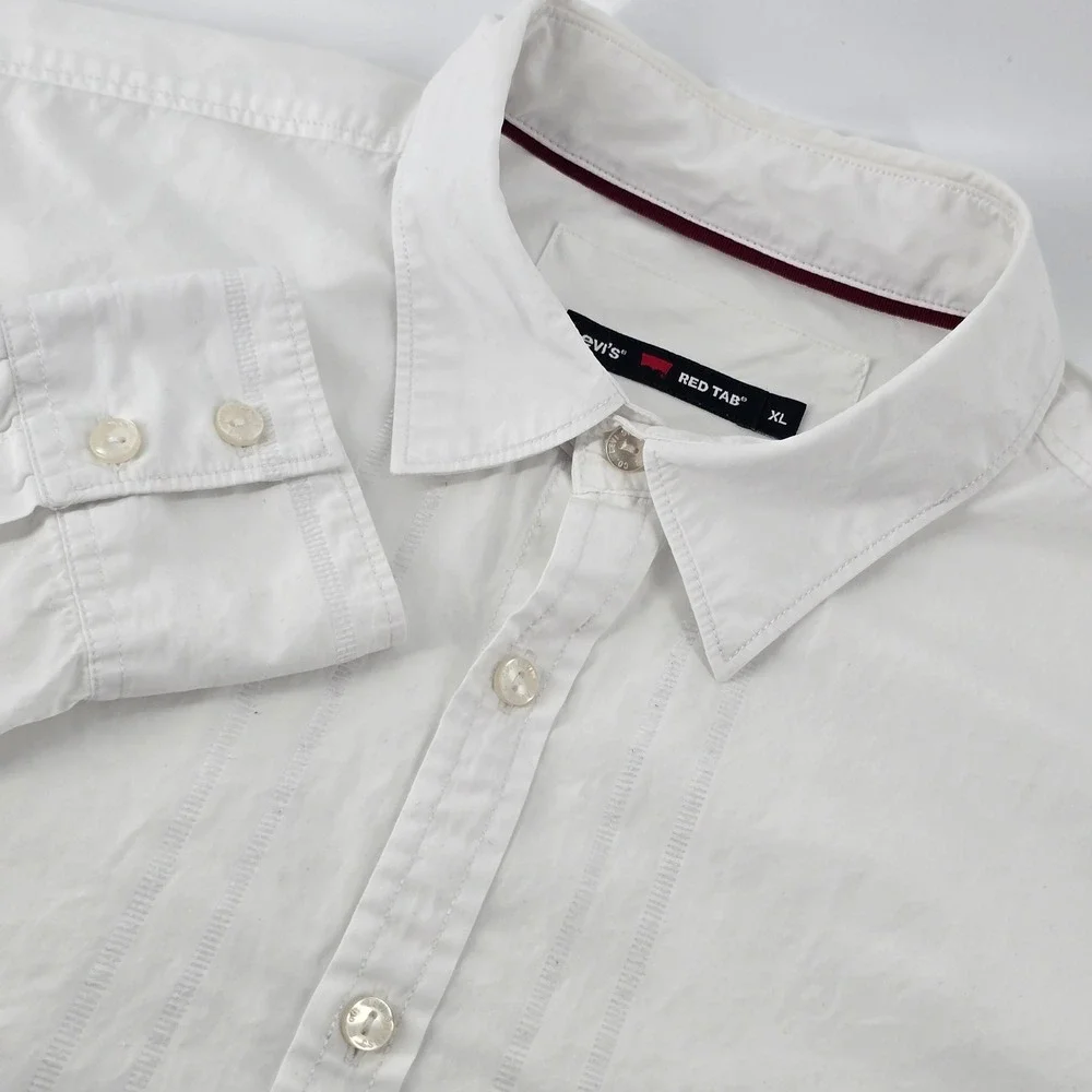 Levis Red Tab Button Down Shirt Mens XL White Long Sleeve Workers Cotton Pocket